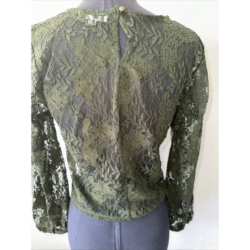 Coco + Jaimeson Forest Green Lace Top Size L Lo G Sleeve - Picture 5 of 7